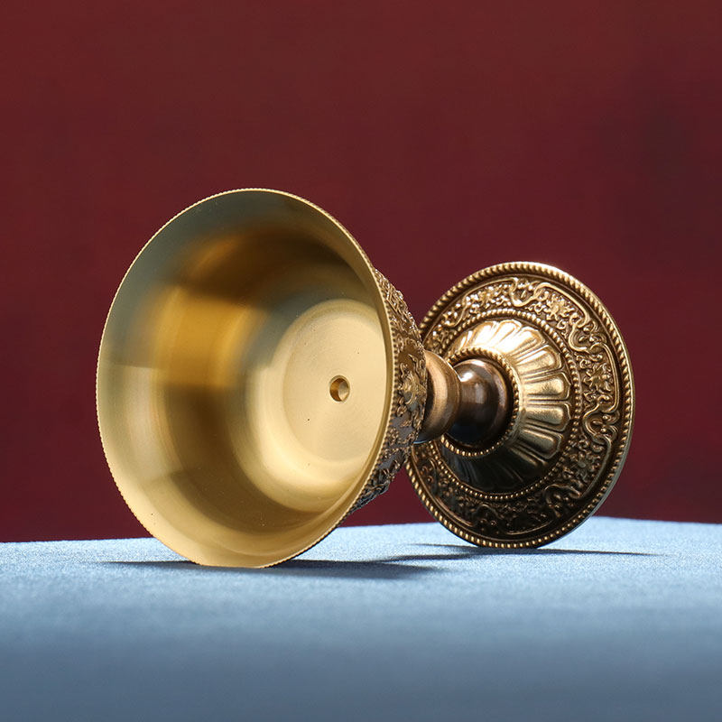 铜制酥油灯底座八吉祥莲花酥油灯托家居雕刻高脚家用蜡烛铜灯盏