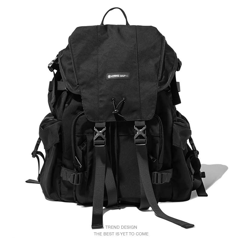 LIVEBOX双肩包男机能风大学生书包 工装潮大容量户外旅行电脑背包