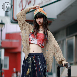 非鱼春夏新款针织开衫长袖薄款镂空百搭外塔披肩女装上衣