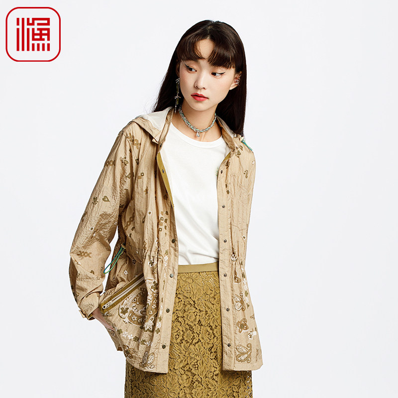 渔女装风衣女款2025新款小个子抽绳收腰带帽国潮休闲外套FGHA3093