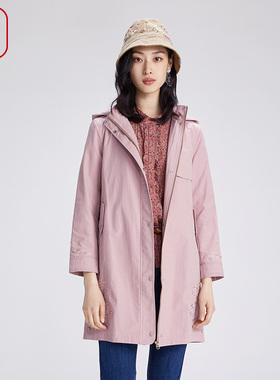 渔牌女装风衣外套女春秋新款文艺连帽中长款外套百搭FGGC3056