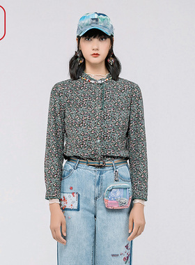 渔女装衬衫新款女春秋碎印花纯棉全棉灯芯绒休闲上衣FGGA2258