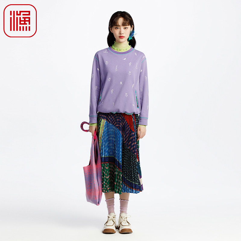 渔牌女装半身裙女2025新款撞色雪纺休闲百褶裙子休闲百搭FGHA7202