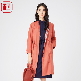 FISHING女装风衣女款新款春格子立领长外套FGGA3027