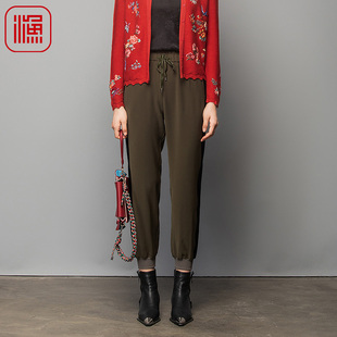 复古拼接收脚休闲长裤 渔牌裤 新款 秋装 FGFC6230 子休闲百搭松紧腰裤