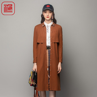 外套裙FGFC0029 针织绣花羊毛连衣裙文艺复古中长款 渔牌女秋装 新款