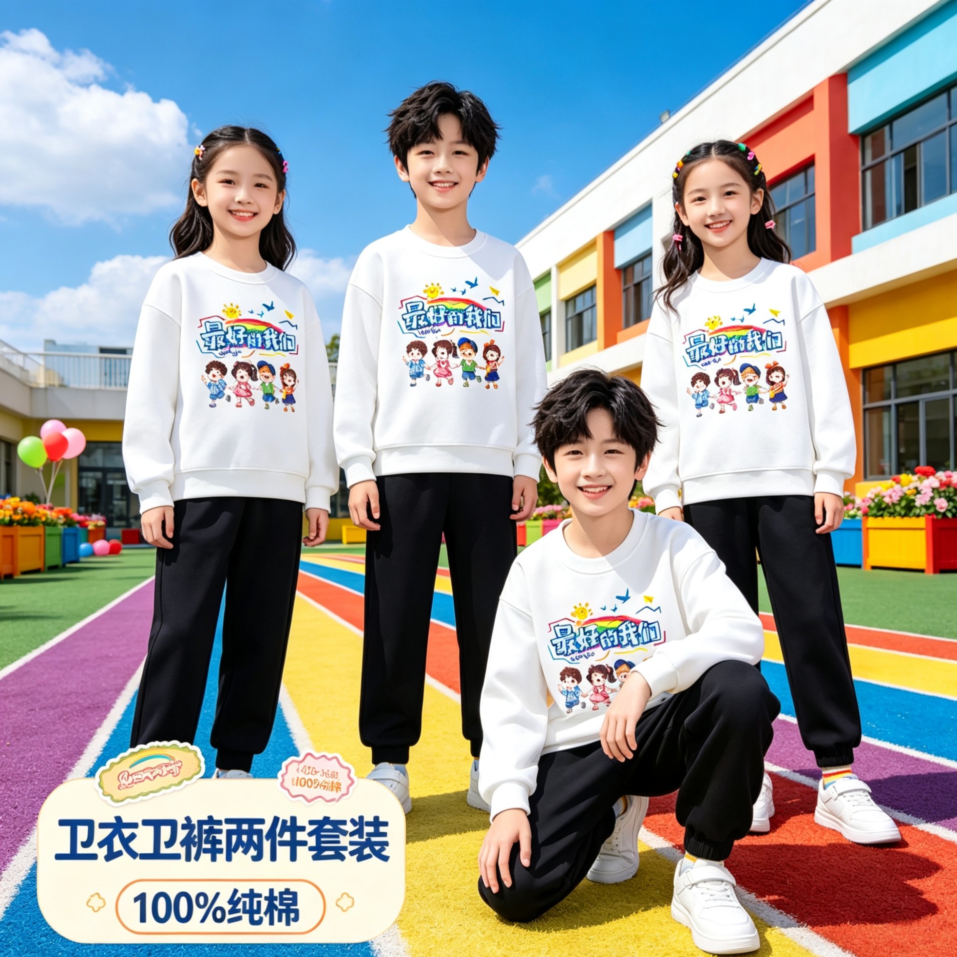 小学生班服卫衣套装幼儿园男女儿童秋冬运动会集体活动加绒两件套