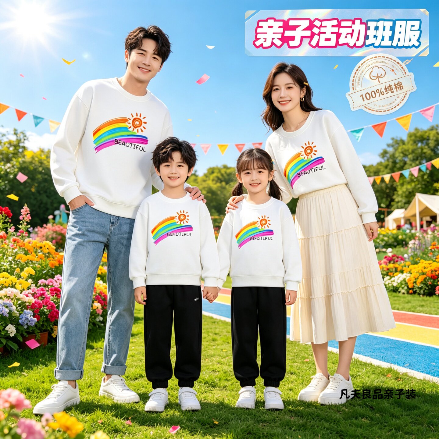 彩虹一家三四口亲子装卫衣幼儿园运动会活动班服儿童表演演出上衣