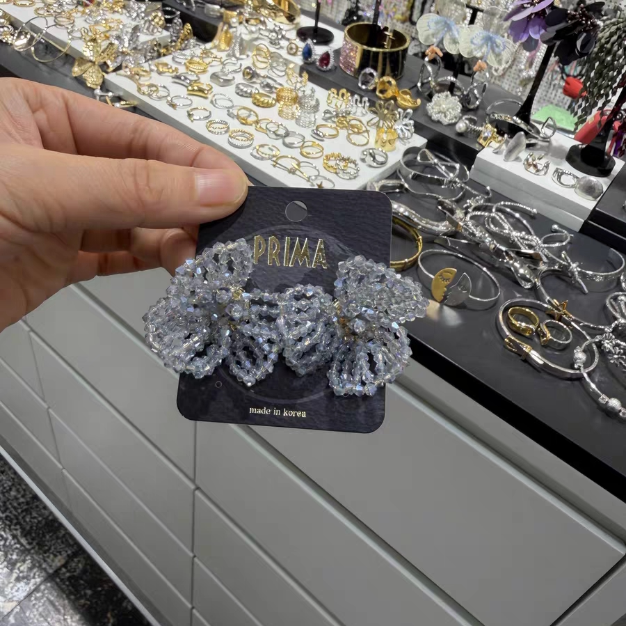 韩国进口手工水晶串珠花朵耳环