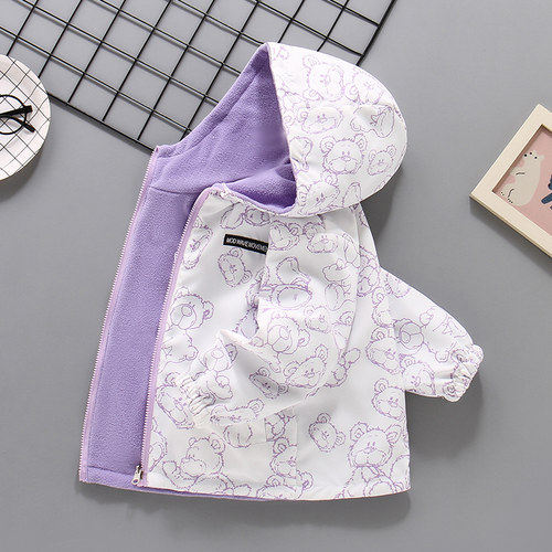 女童冲锋衣早春秋外套双面穿加绒