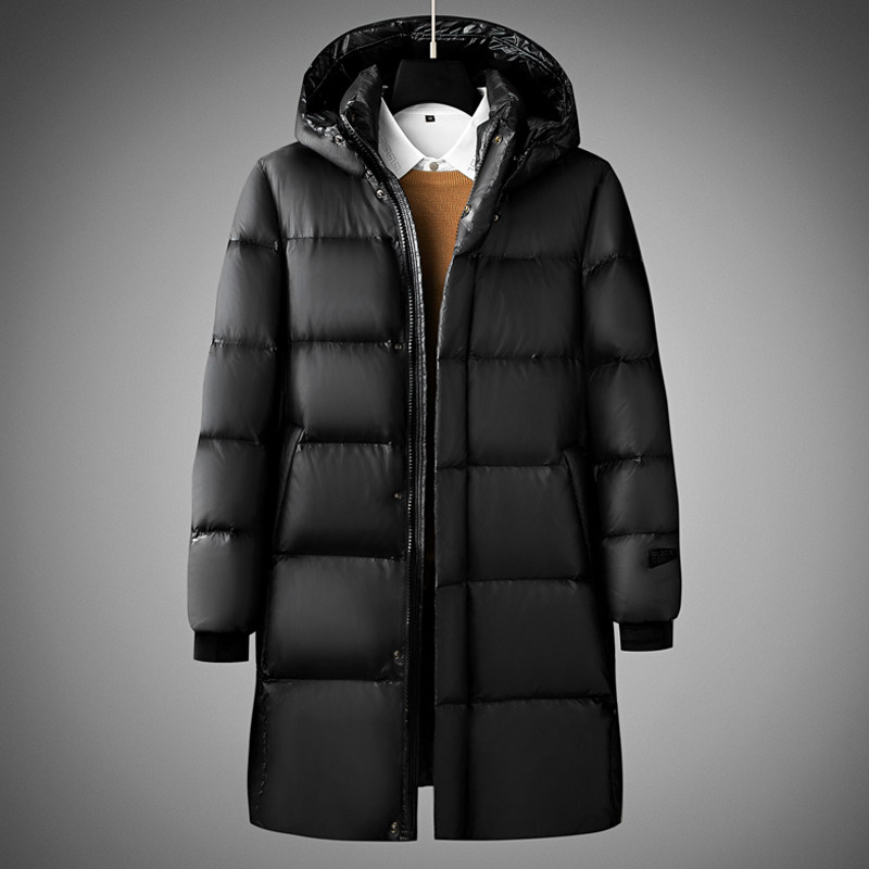 冬季高端可脱卸连帽休闲羽绒服男防风保暖御寒时尚中长款鹅绒外套
