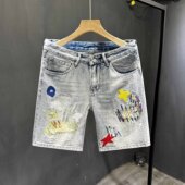 刺绣破洞夏季 宽松百搭休闲中裤 新款 男潮牌五分裤 牛仔短裤 2026新款