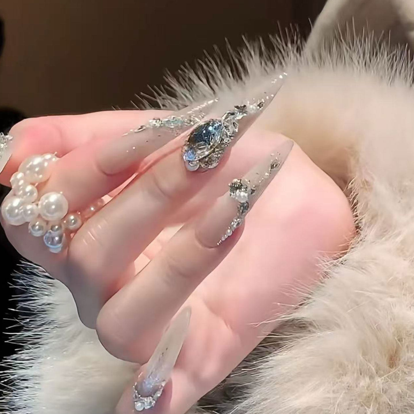 【冰茶碎钻】高级轻奢重工满钻碎钻爆闪裸色新娘美甲贴手工穿戴甲,彩妆/香水/美妆工具,穿戴甲/甲片,淘宝优惠券,粉丝福利购,淘宝优惠卷