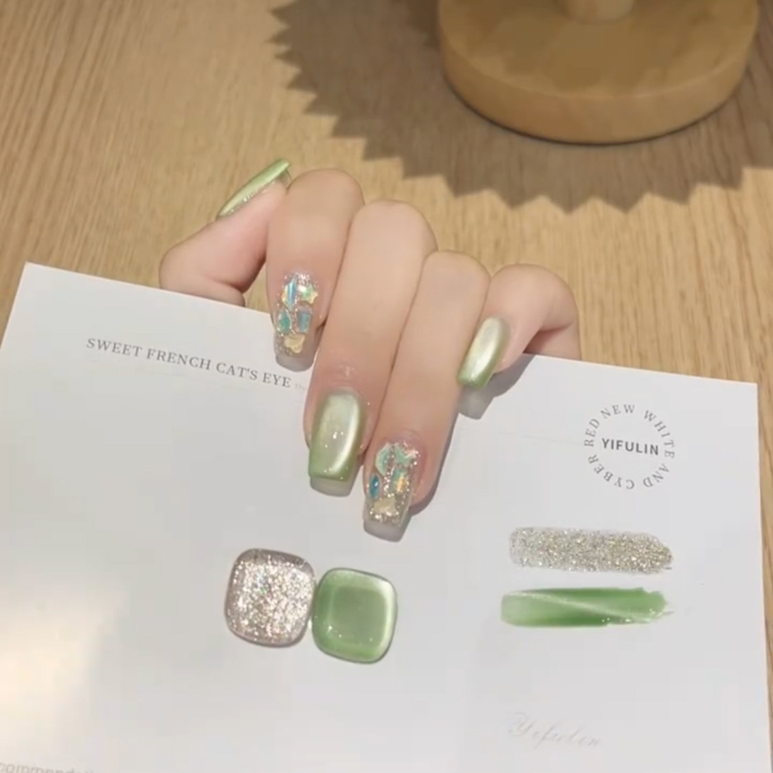 青提猫眼温柔显白绿纯手工穿戴甲