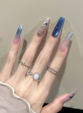 蓝星银河猫眼渐变显白穿戴甲