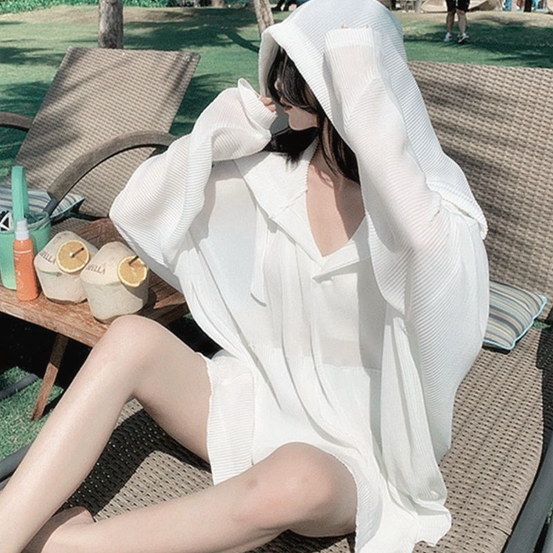夏季罩衫外套连帽上衣压褶防晒衣