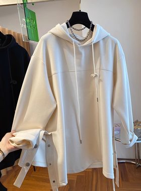 宽松休闲排扣设计感连帽卫衣大码