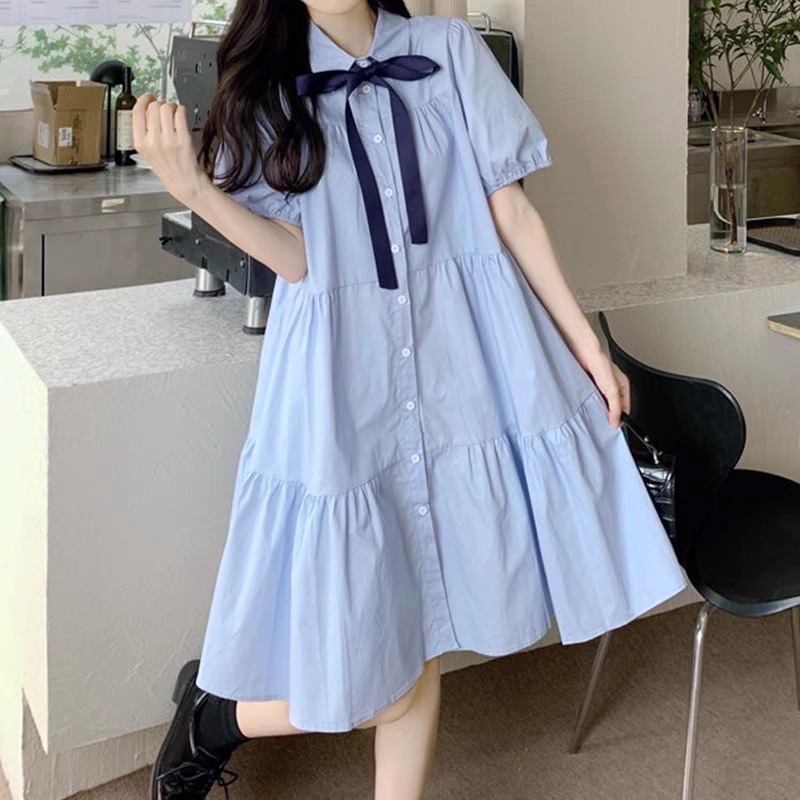 连衣裙小清新蝴蝶结衬衫娃娃裙