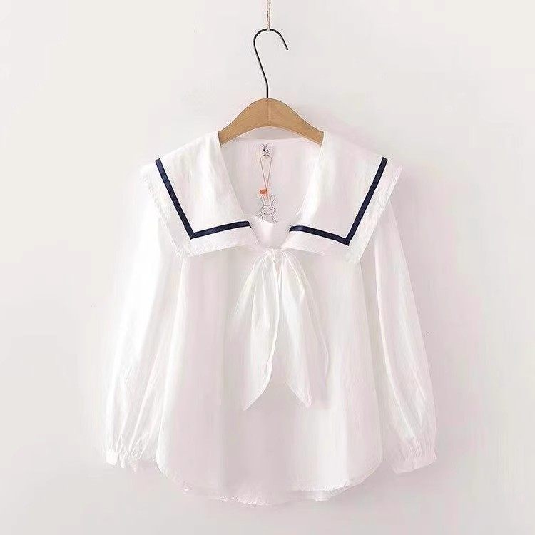 300斤胖MM日系软妹学院风带海军翻领宽松长袖衬衫衬衣特大码秋季