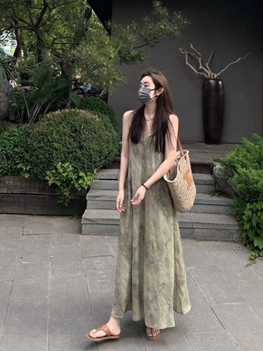 大码吊带连衣裙晕染裙子胖mm