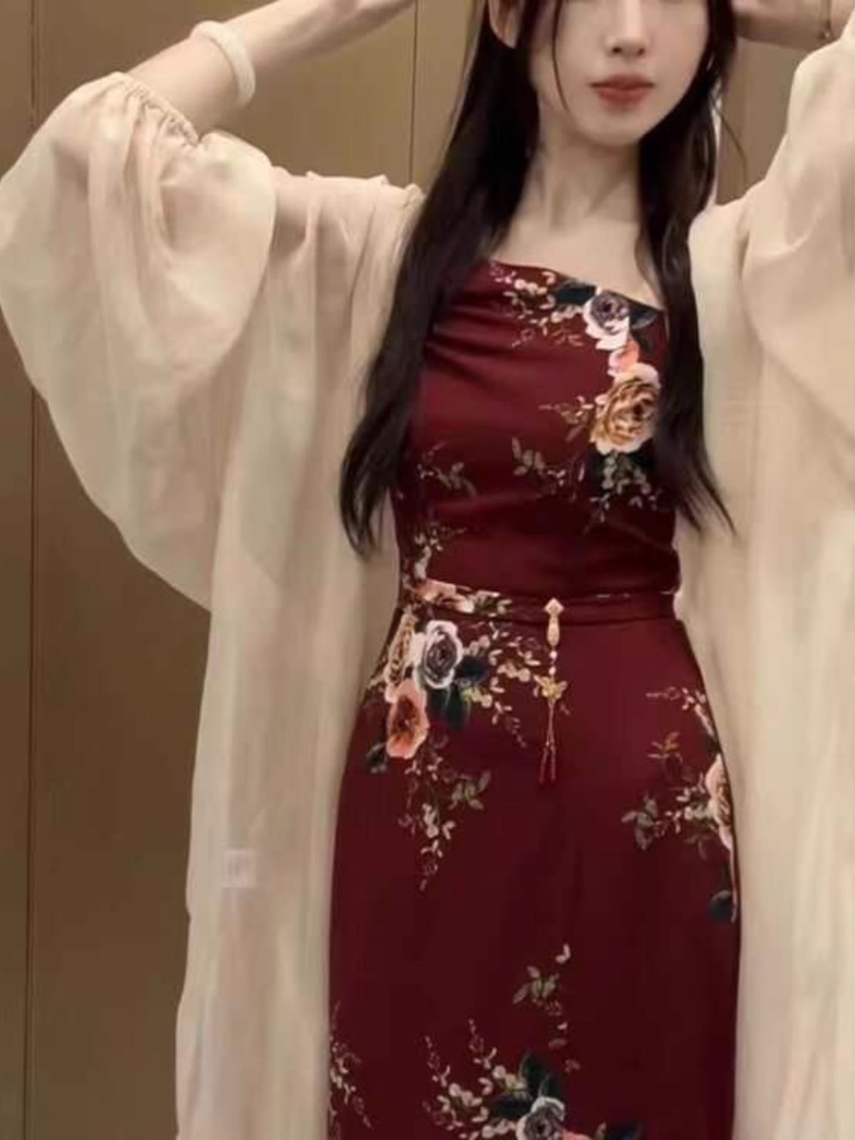 胖mm碎花吊带连衣裙大码开衫