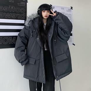 300斤胖MM冬季ins连帽大口袋工装棉服女大码200原宿风学生棉衣潮