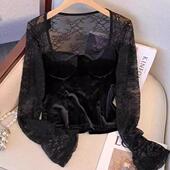 特大码 300斤喇叭袖 性感御姐风蕾丝方领衬衫 女2025春秋纯欲性感2