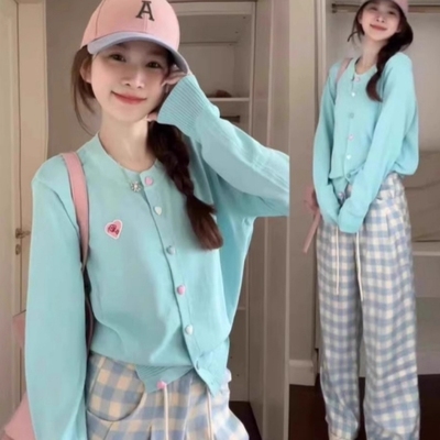 韩系早秋加大码针织衫毛衣外套女