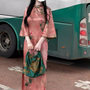 气质新款 改良旗袍古法盘扣倒大袖 连衣裙300斤 新中式 200斤加肥大码