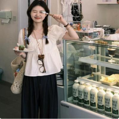 大码法式甜美花边娃娃衫短袖300