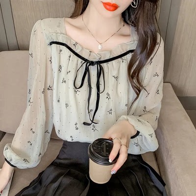 胖mm宽松甜美法式泡泡袖大码上衣