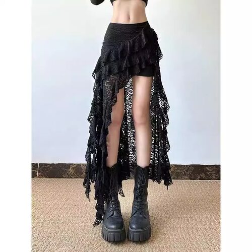 大码女荷叶边拼接蕾丝半身裙百搭