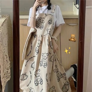 日系大码2-300斤背带长裙连衣裙子夏胖MM韩版短袖上衣两件套学生