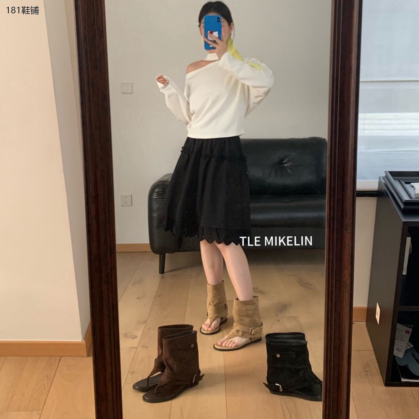 TLE MIKELIN 欧美风皮带扣圆头低跟露趾女青年休闲鞋春季新款时尚