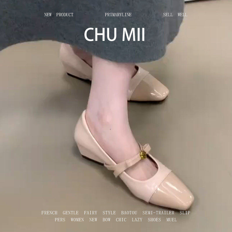 羊皮版~晚晚风方头玛丽珍鞋女拼接浅口楔型单鞋软底蝴蝶结晚晚鞋,女鞋,浅口单鞋,淘宝优惠券,粉丝福利购,淘宝优惠卷