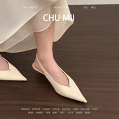 小众设计感包头凉鞋 女法式 小猫跟高跟鞋 羊皮版 真皮百搭尖头包鞋