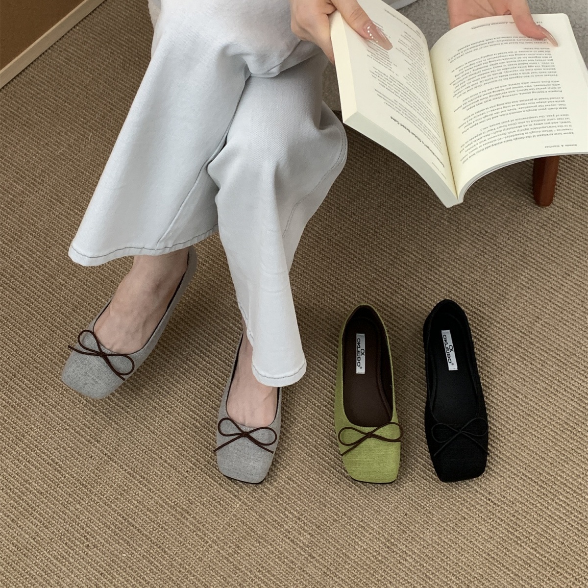 蝴蝶结浅口珍百搭平底法式通勤女夏外穿小众玛丽鞋美豆豆方头单鞋