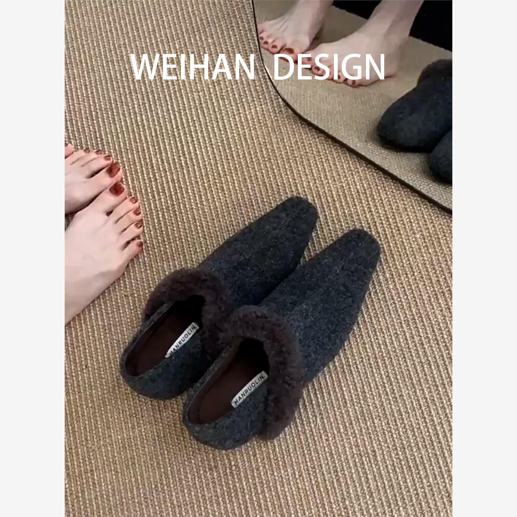 复古绒面羊羔毛保暖棉鞋女一脚蹬
