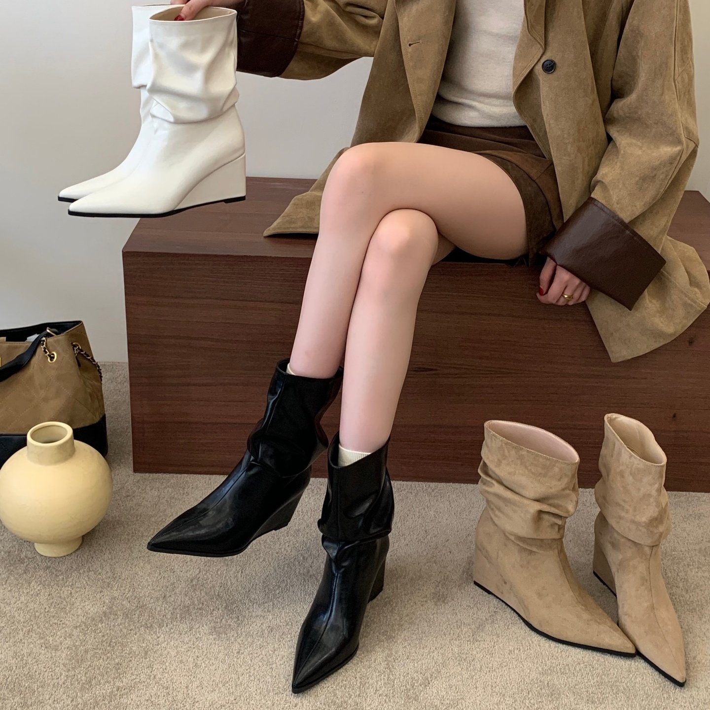 MiTing欧美尖头褶皱堆