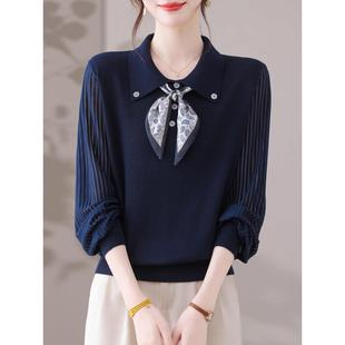 广州十三行高端爆款~飘带上衣春秋女打底衫气质减龄短款毛衣小衫