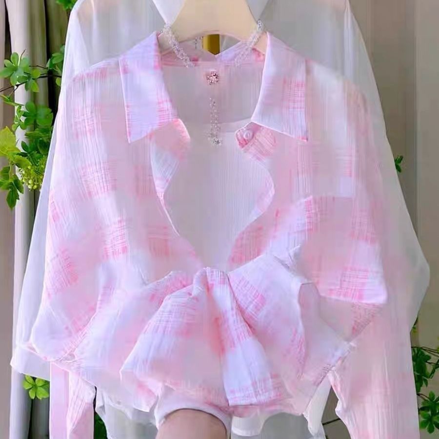 薄款常规格子防紫外线长袖宽松型