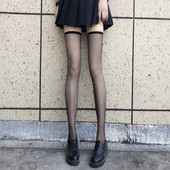 黑丝 长筒袜女性感蕾丝jk渔网黑丝红边长筒袜纯欲白丝过膝防勾丝