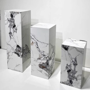 轻奢风落地摆件岩板花架雕塑摆台高端装饰品立石柱岩板花架底座