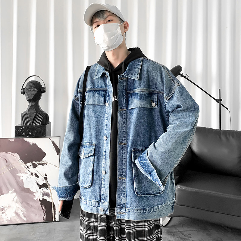 2021港风立体口袋男士牛仔外套宽松日系水洗复古牛仔衣,男装夹克,星座1006