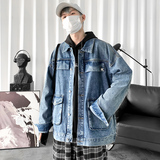 2021港风立体口袋男士牛仔外套宽松日系水洗复古牛仔衣，男装夹克，星座1006