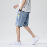 牛仔短裤男夏季港风宽松直筒休闲五分裤潮流帅气百搭，男装牛仔裤，星座1006