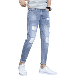 2021春季男士牛仔裤韩版修身小脚破洞九分裤百搭男裤子K883-P42，男装牛仔裤，星座1006