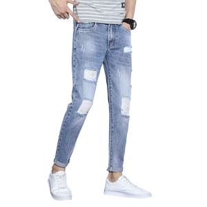 2021春季男士牛仔裤韩版修身小脚破洞九分裤百搭男裤子K883-P42图片