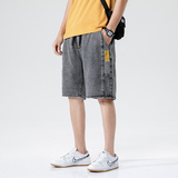 牛仔短裤男夏季港风宽松直筒休闲五分裤潮流帅气百搭K5028-P43，男装牛仔裤，星座1006