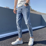 破洞九分牛仔裤男夏季韩版潮流修身小脚2021年新款潮牌，男装牛仔裤，星座1006